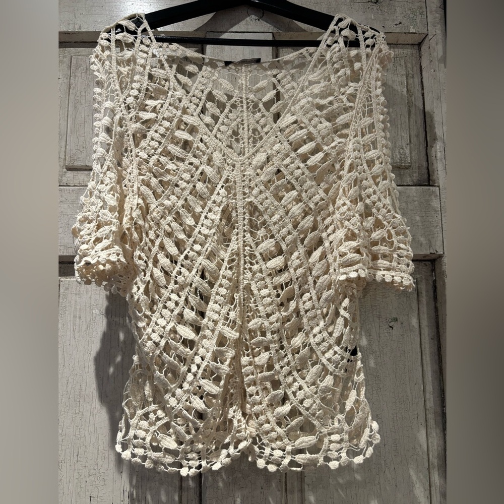 QED London Cream Crochet Lace Top